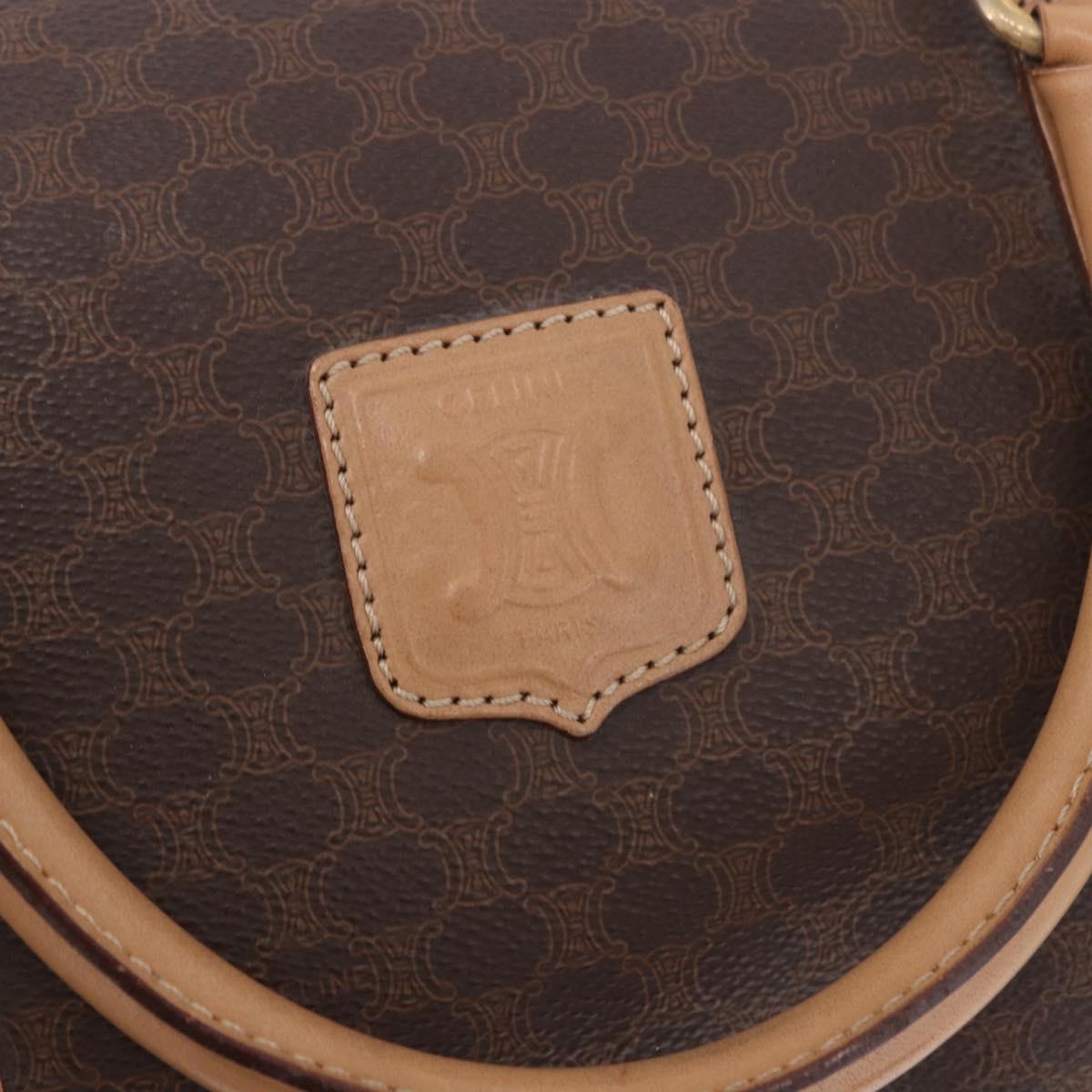 CELINE Macadam Canvas Boston Bag PVC Leather Brown Gold Auth 183113A