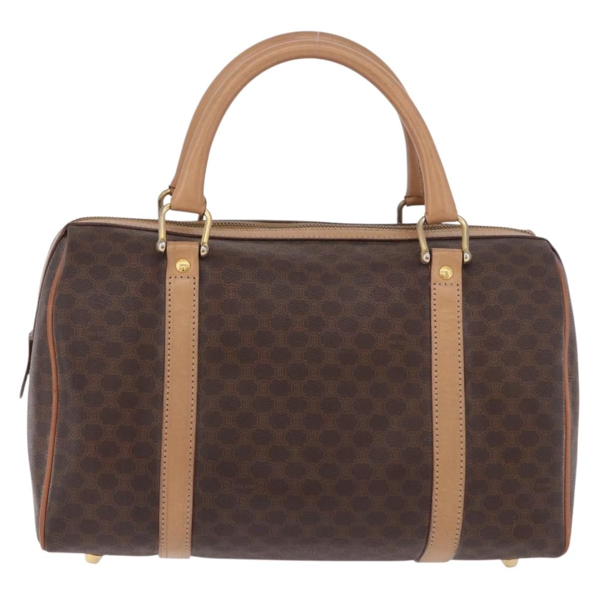 CELINE Macadam Canvas Boston Bag PVC Leather Brown Gold Auth 183113A