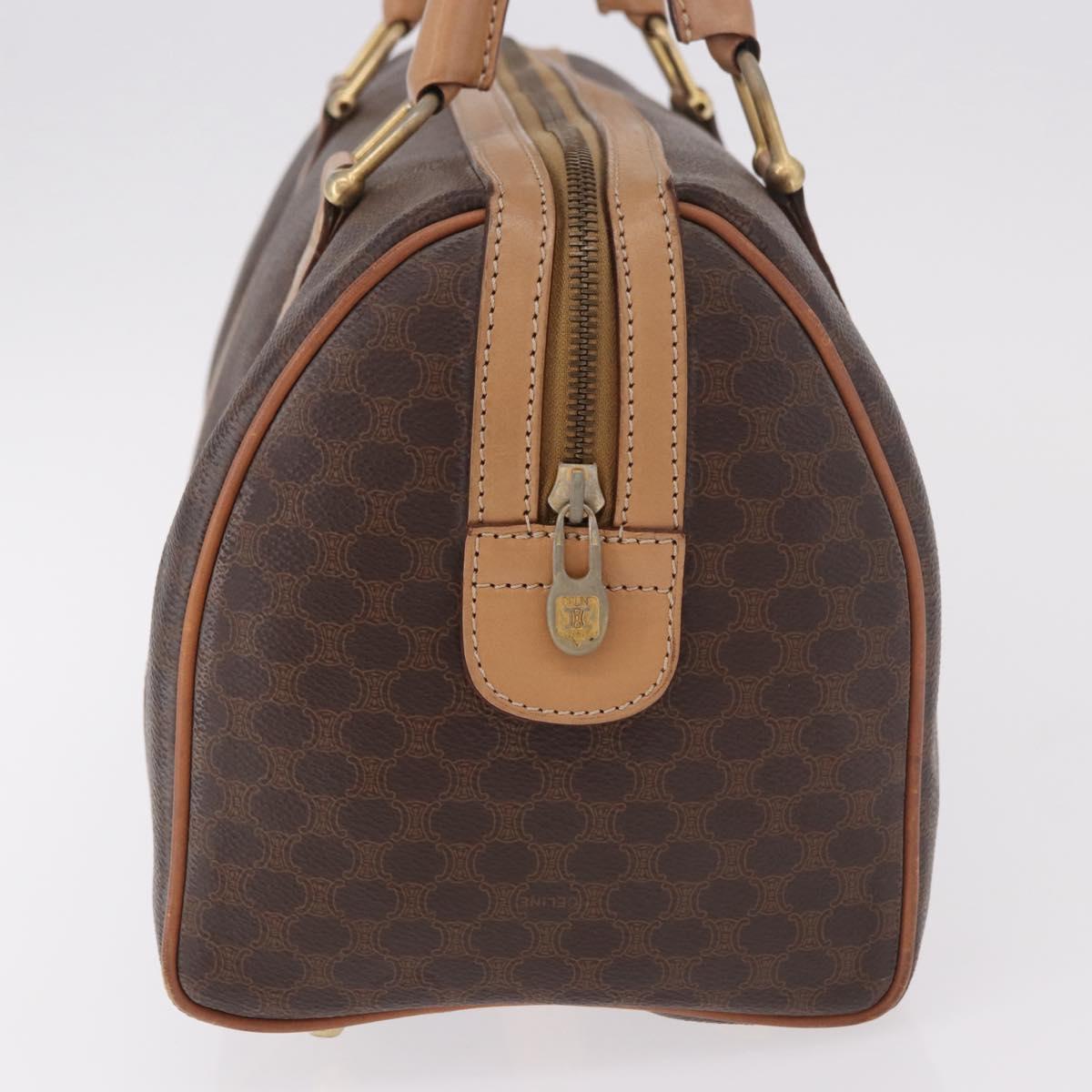CELINE Macadam Canvas Boston Bag PVC Leather Brown Gold Auth 183113A