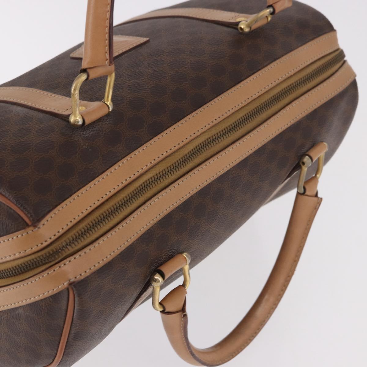 CELINE Macadam Canvas Boston Bag PVC Leather Brown Gold Auth 183113A