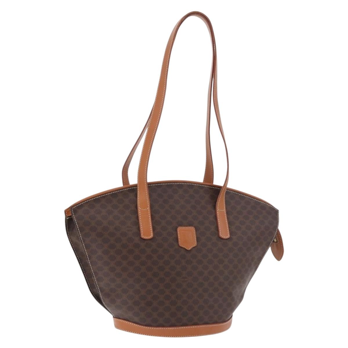 CELINE Macadam Canvas Tote Bag PVC Leather Brown Gold Auth 183115V