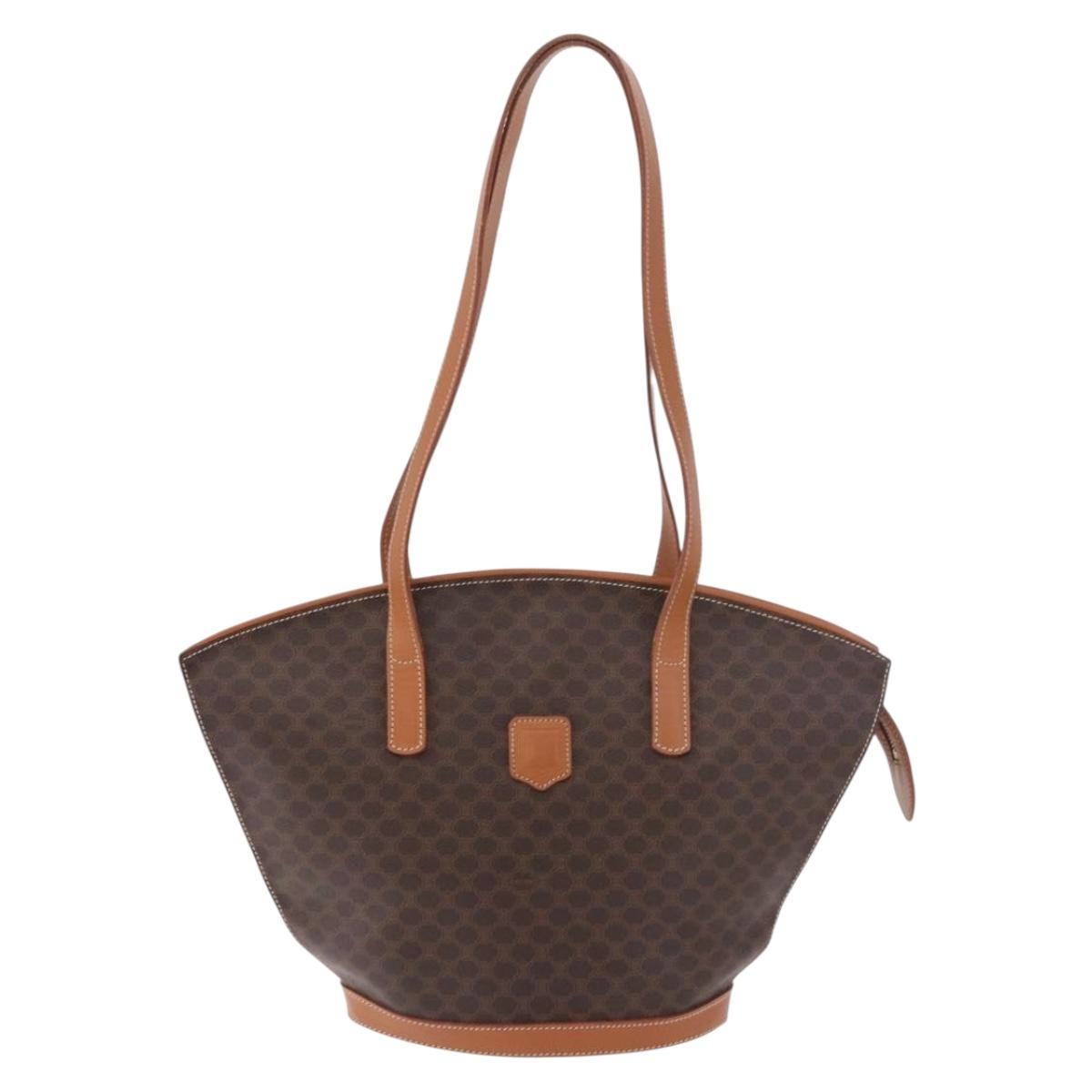 CELINE Macadam Canvas Tote Bag PVC Leather Brown Gold Auth 183115V