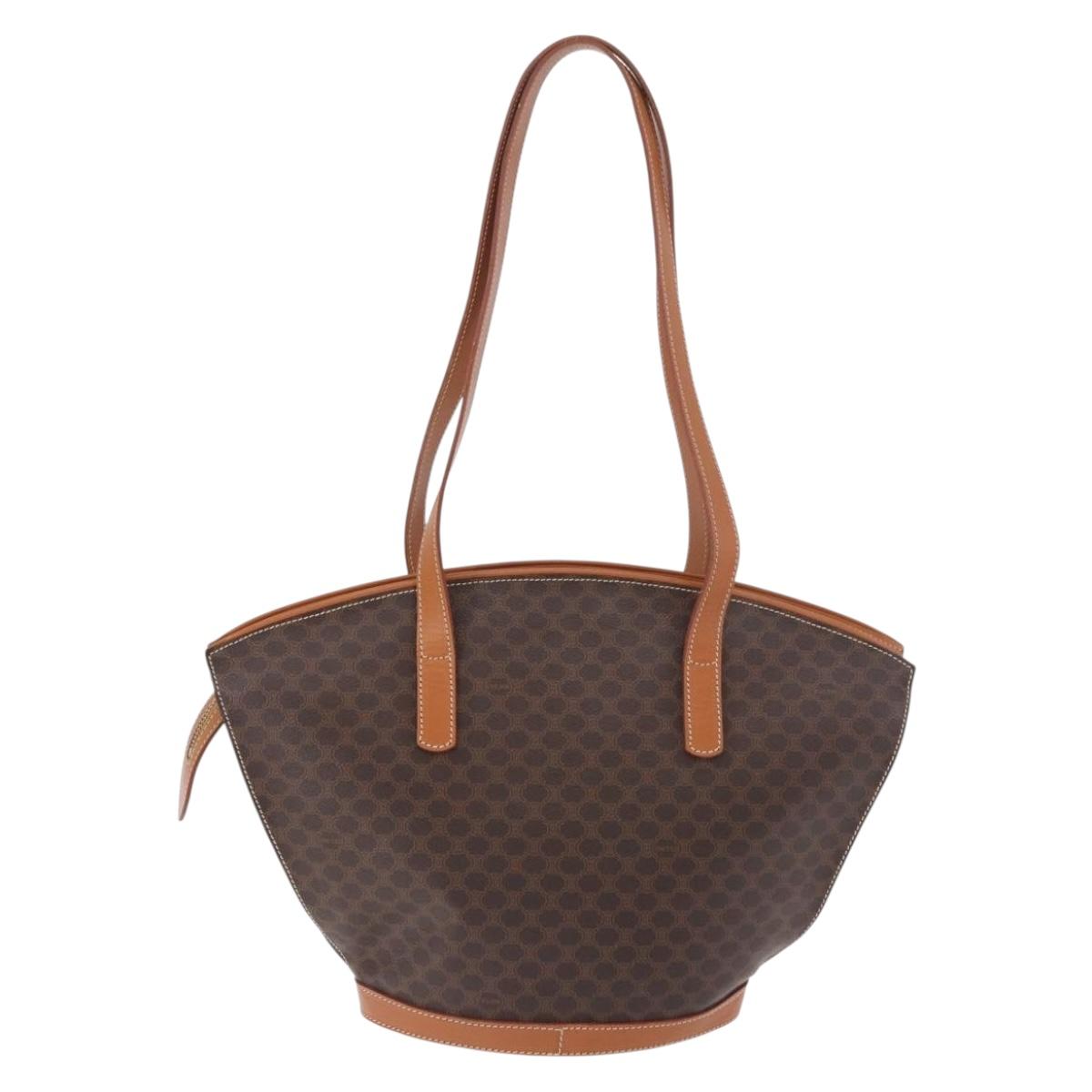 CELINE Macadam Canvas Tote Bag PVC Leather Brown Gold Auth 183115V