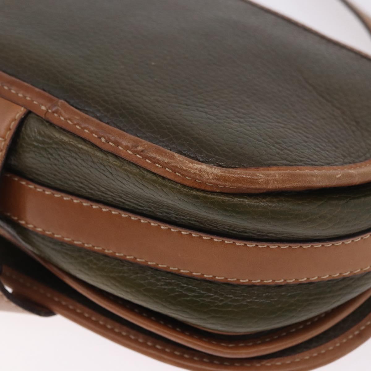 CELINE Shoulder Bag Leather Green Gold Auth 183117