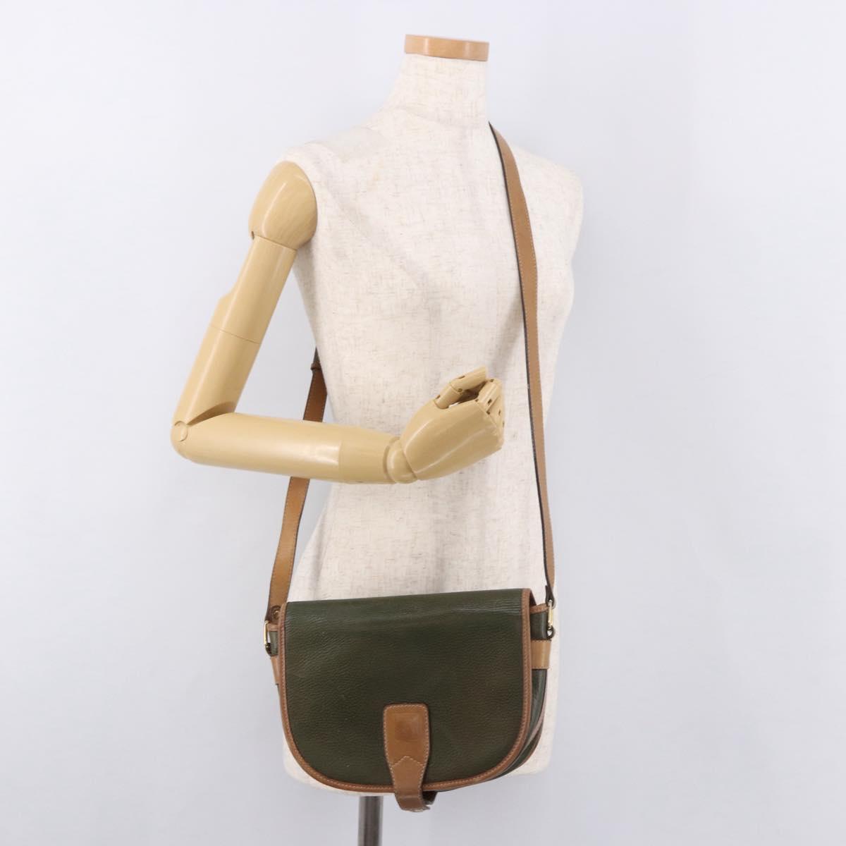 CELINE Shoulder Bag Leather Green Gold Auth 183117