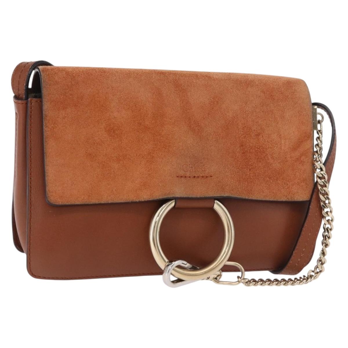 Chloe Fay Shoulder Bag Suede Brown Gold Auth 183119A