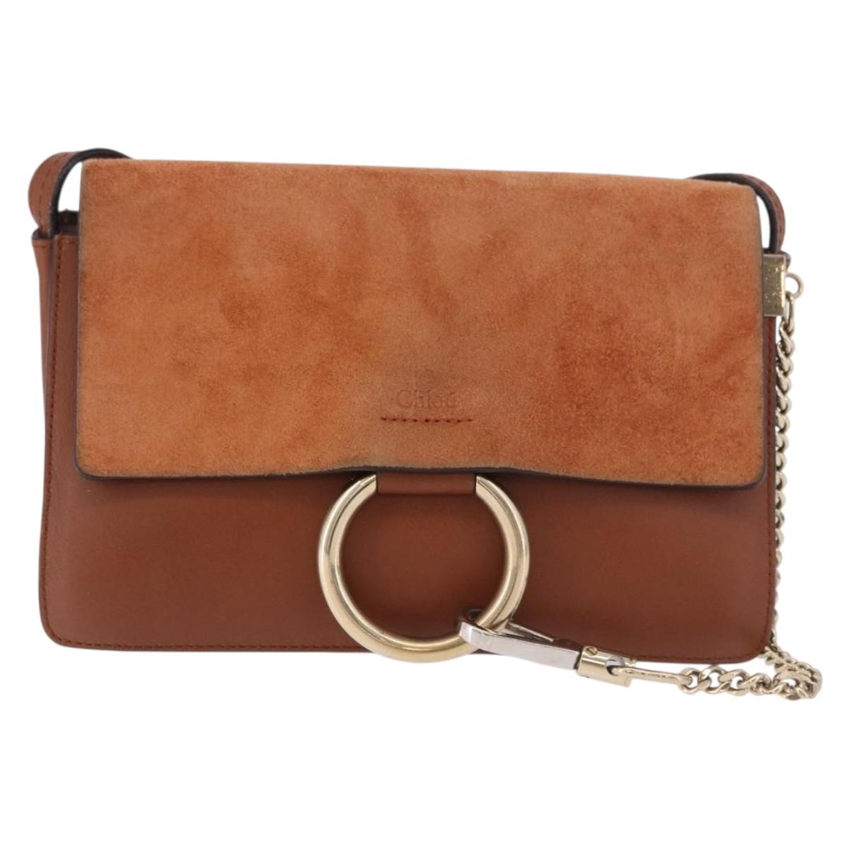 Chloe Fay Shoulder Bag Suede Brown Gold Auth 183119A