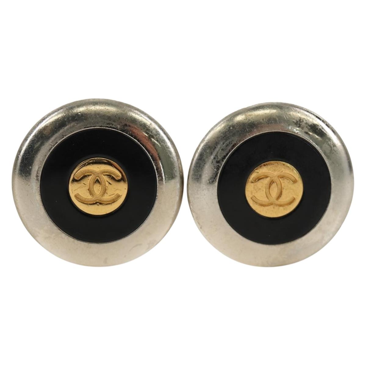 CHANEL COCO Mark Earring metal Silver tone CC Auth 183120M