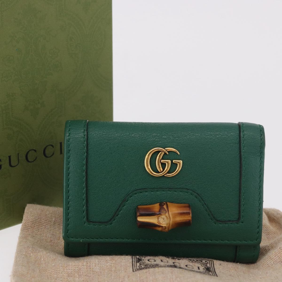 GUCCI Horsebit Compact Wallet Leather Green Gold 659632 Auth 183124M