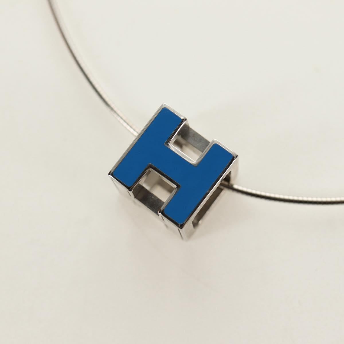 HERMES Cage De H H Cube Necklace metal Silver Auth 183125V
