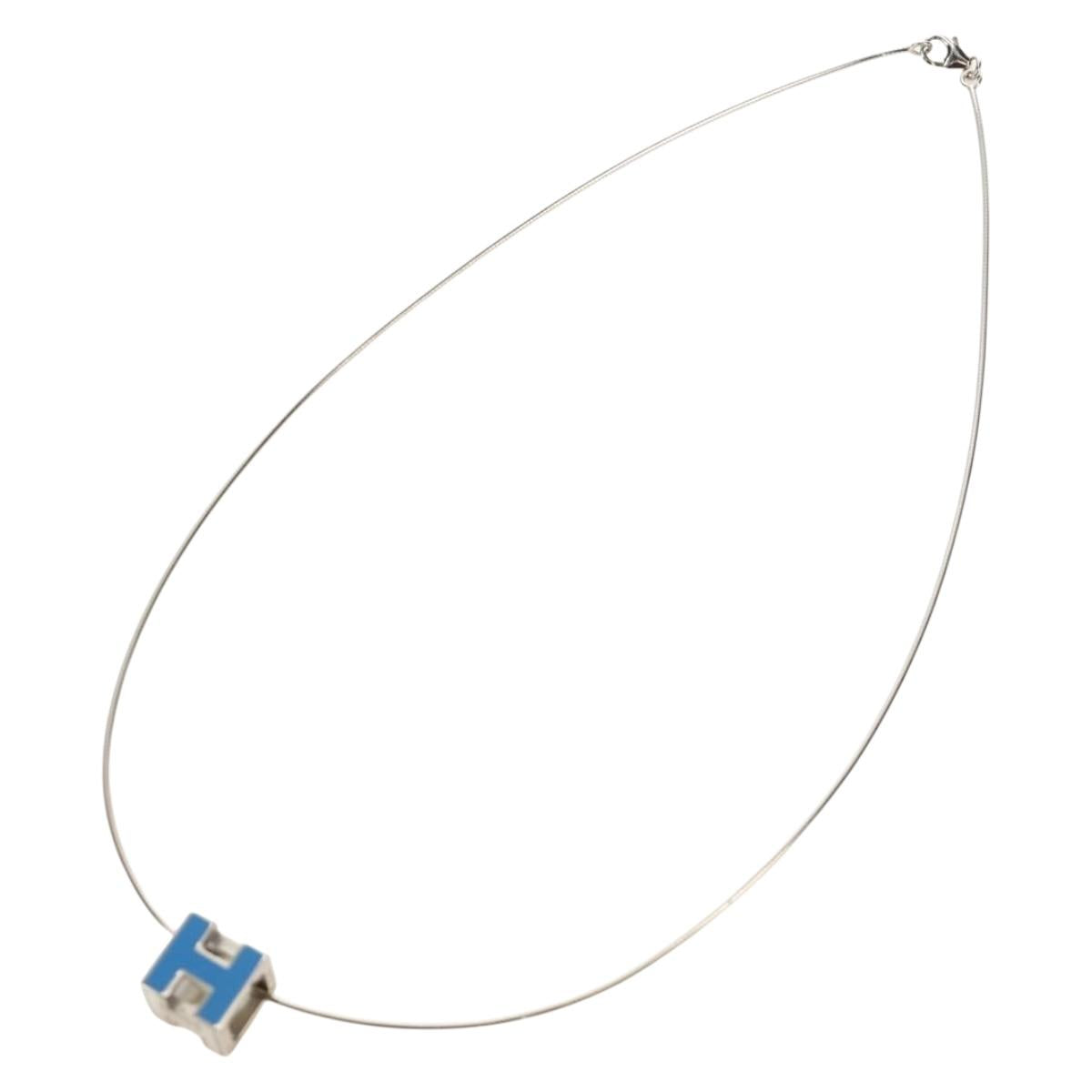 HERMES Cage De H H Cube Necklace metal Silver Auth 183125V
