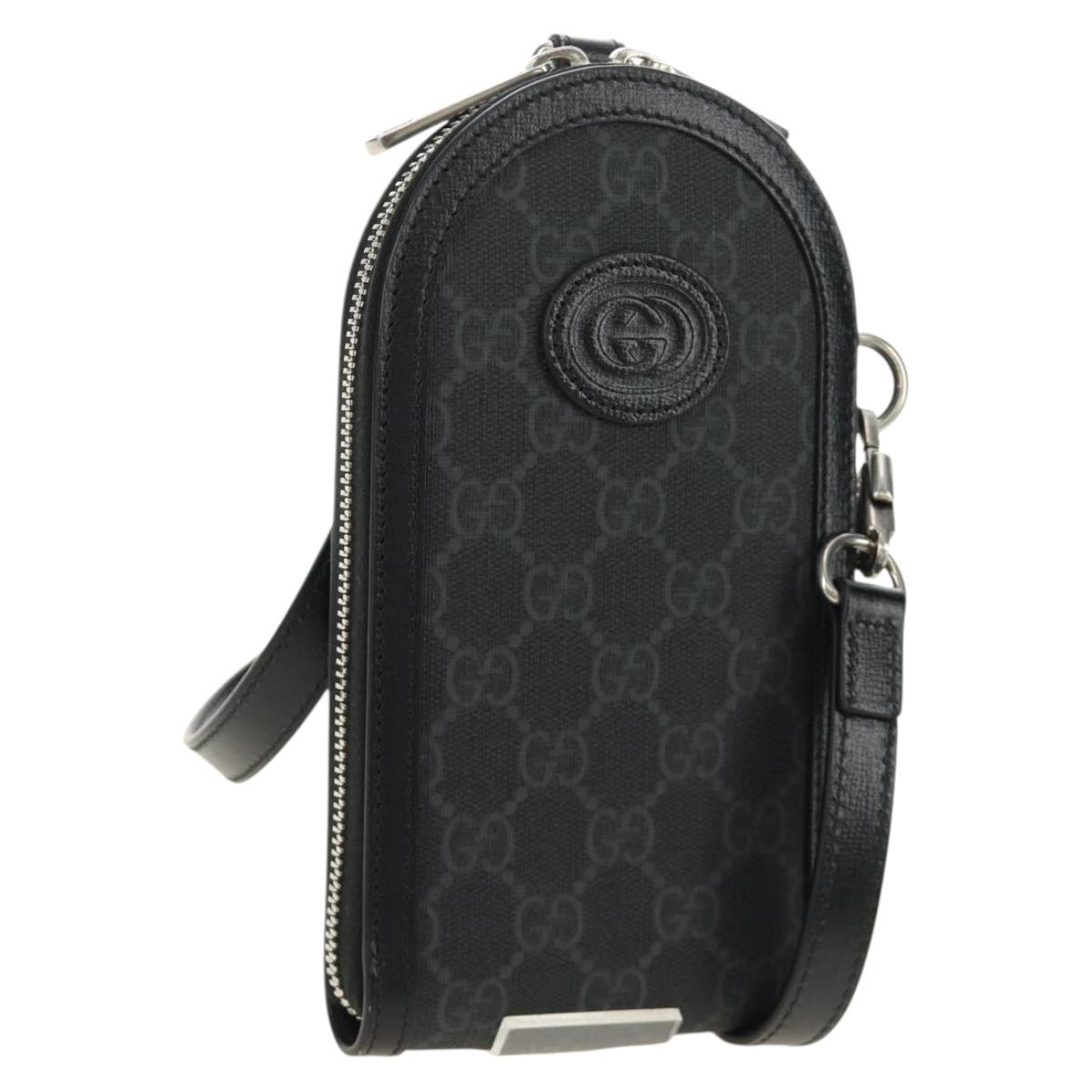 GUCCI GG Supreme Shoulder Bag PVC Black Silver 724351 Auth 183126M