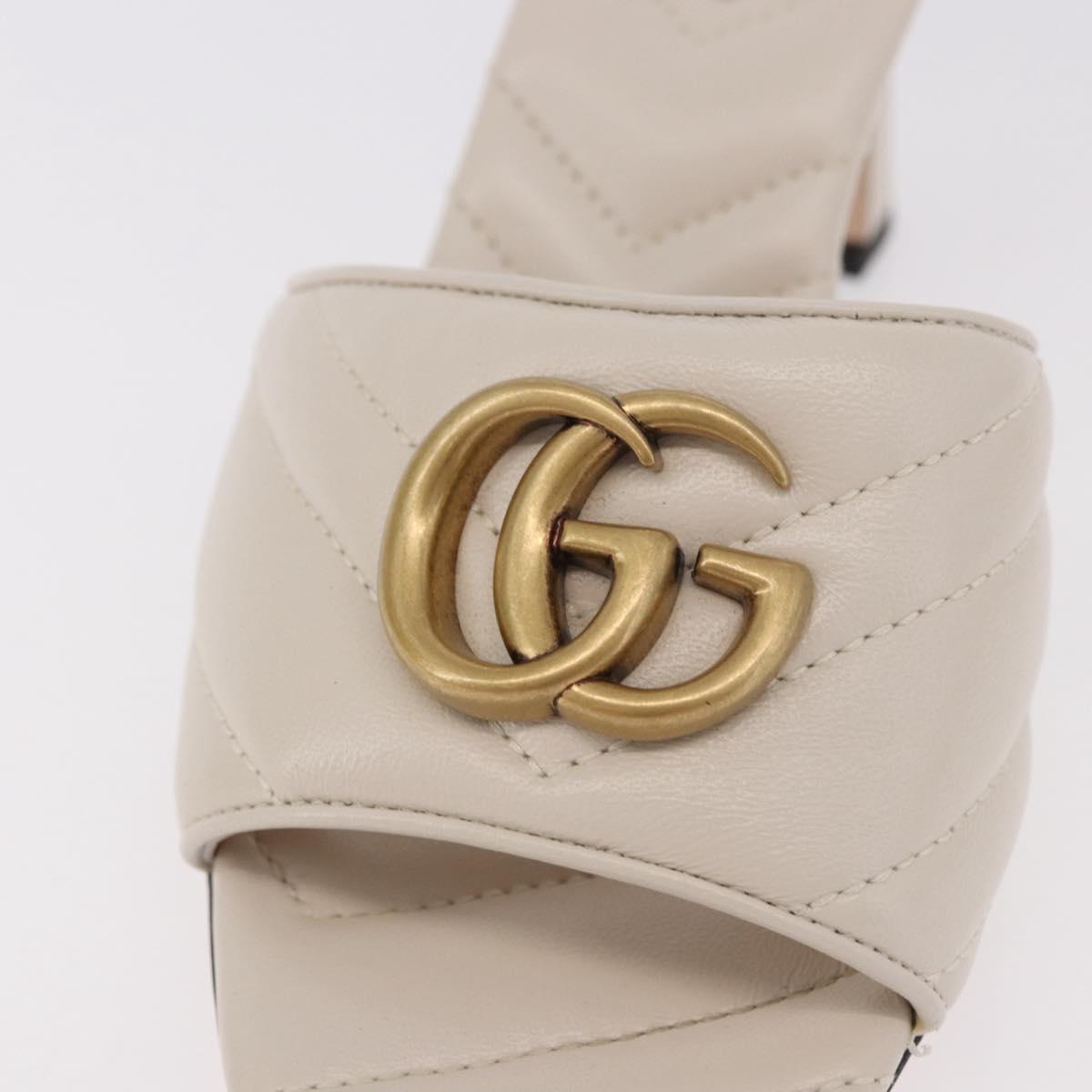 GUCCI GG Marmont Sandals Leather Ivory Gold 674839 Auth 183127M