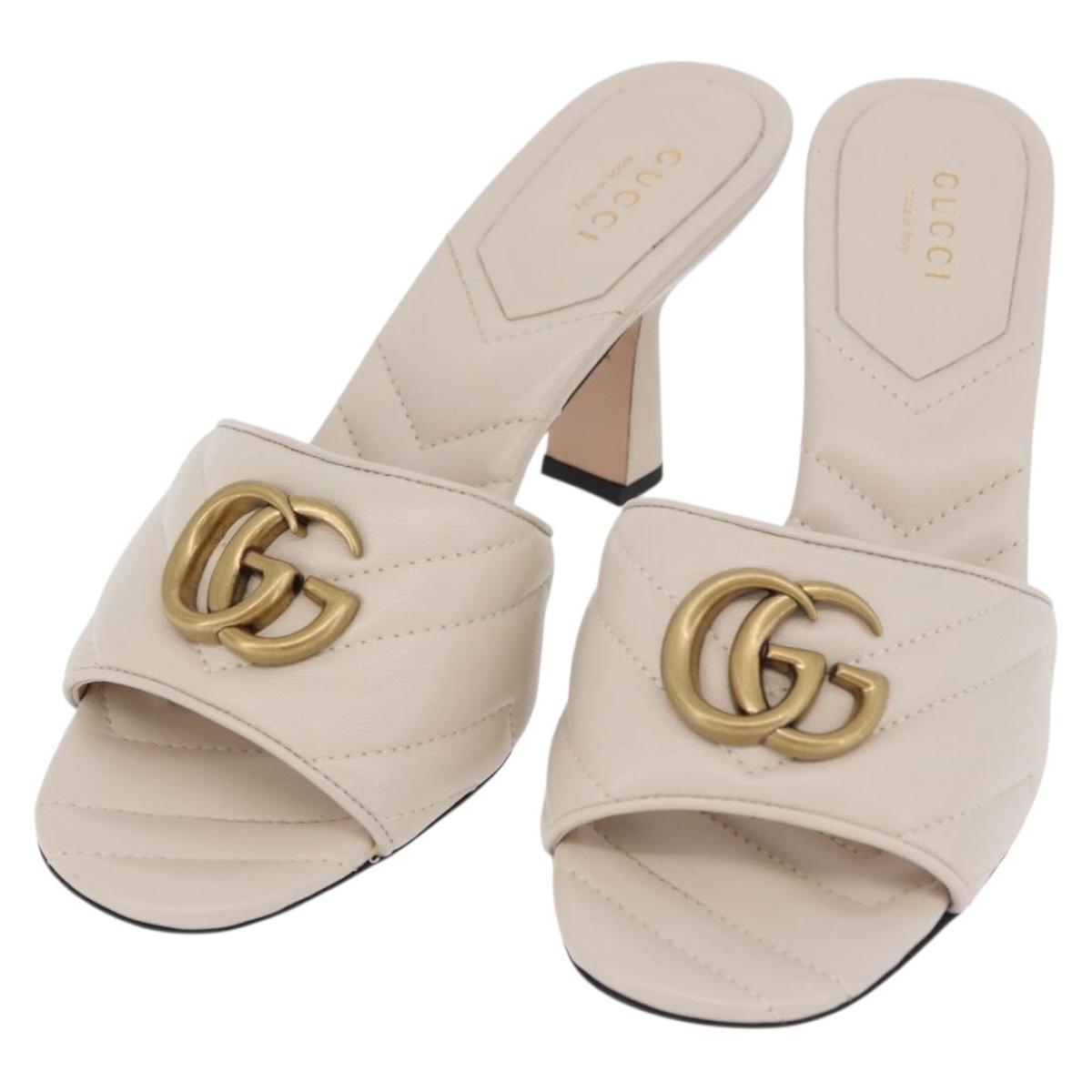 GUCCI GG Marmont Sandals Leather Ivory Gold 674839 Auth 183127M