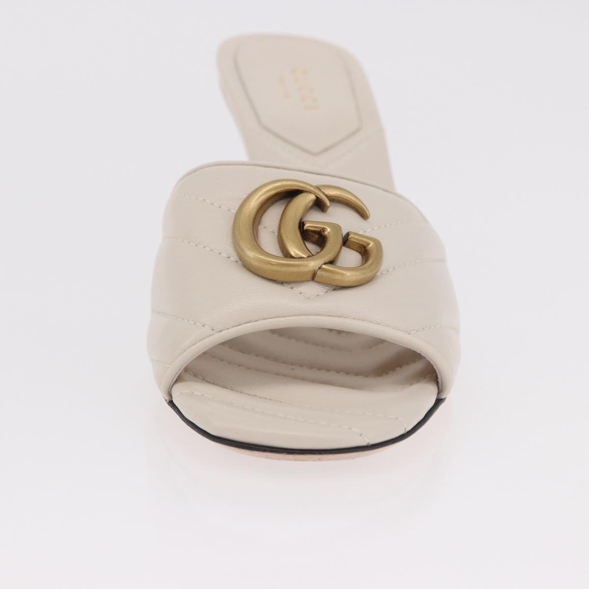 GUCCI GG Marmont Sandals Leather Ivory Gold 674839 Auth 183127M
