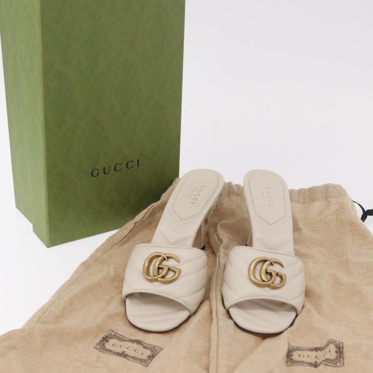 GUCCI GG Marmont Sandals Leather Ivory Gold 674839 Auth 183127M