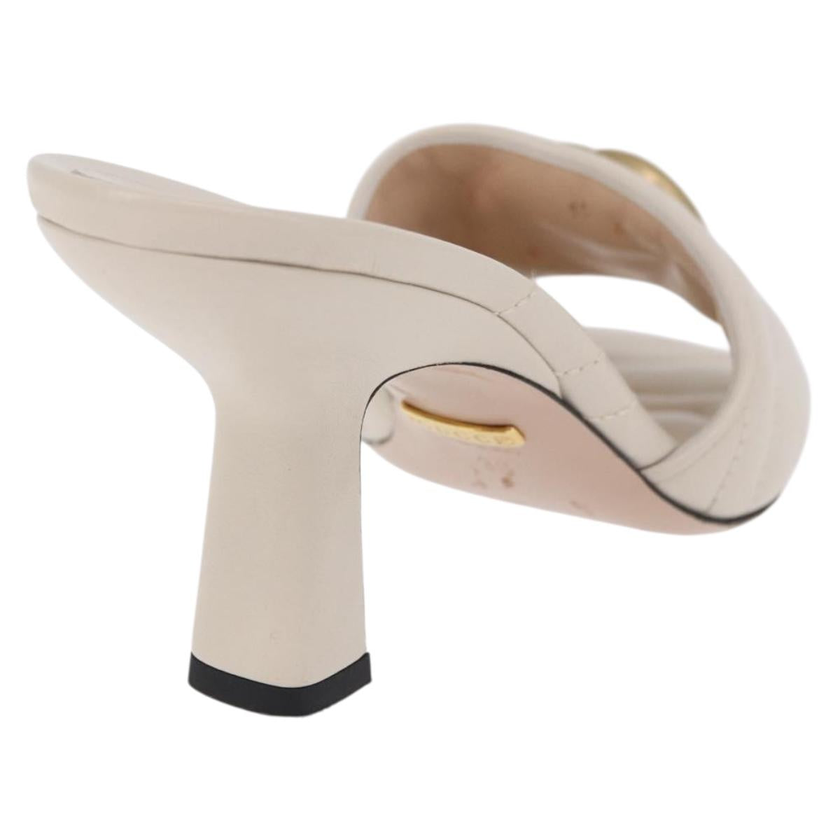 GUCCI GG Marmont Sandals Leather Ivory Gold 674839 Auth 183127M
