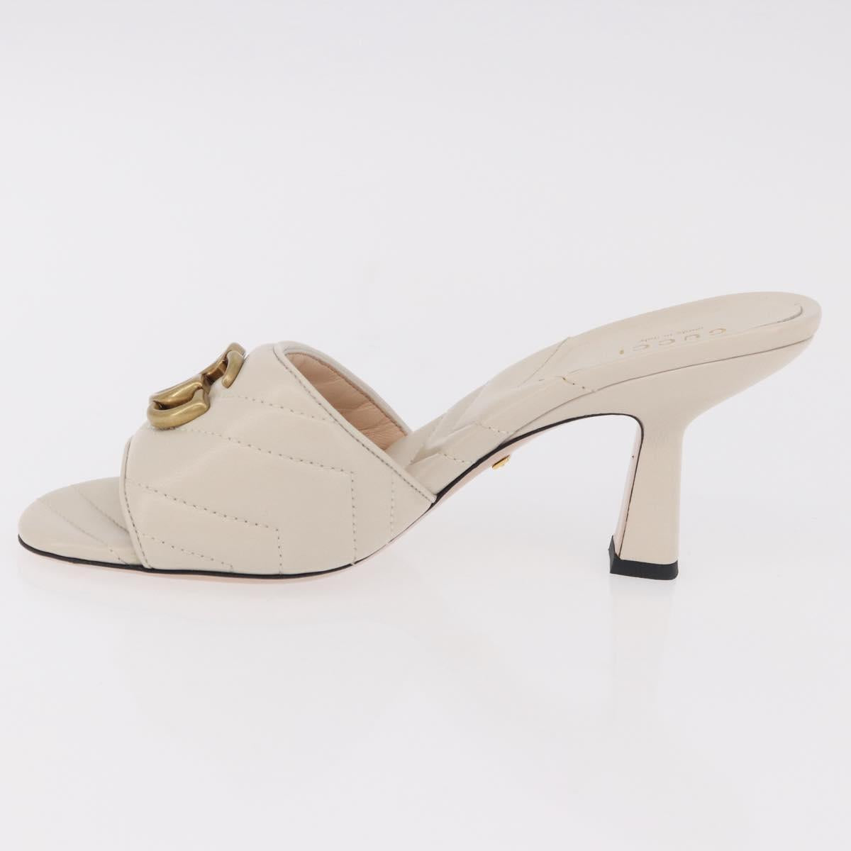 GUCCI GG Marmont Sandals Leather Ivory Gold 674839 Auth 183127M
