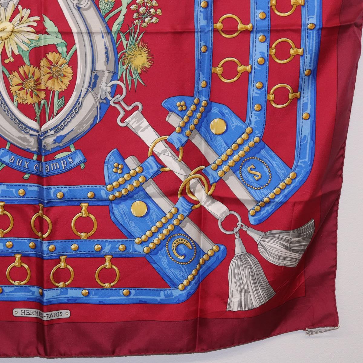 HERMES Carre 90 Scarf ""aux champs"" Silk Red Auth 183130