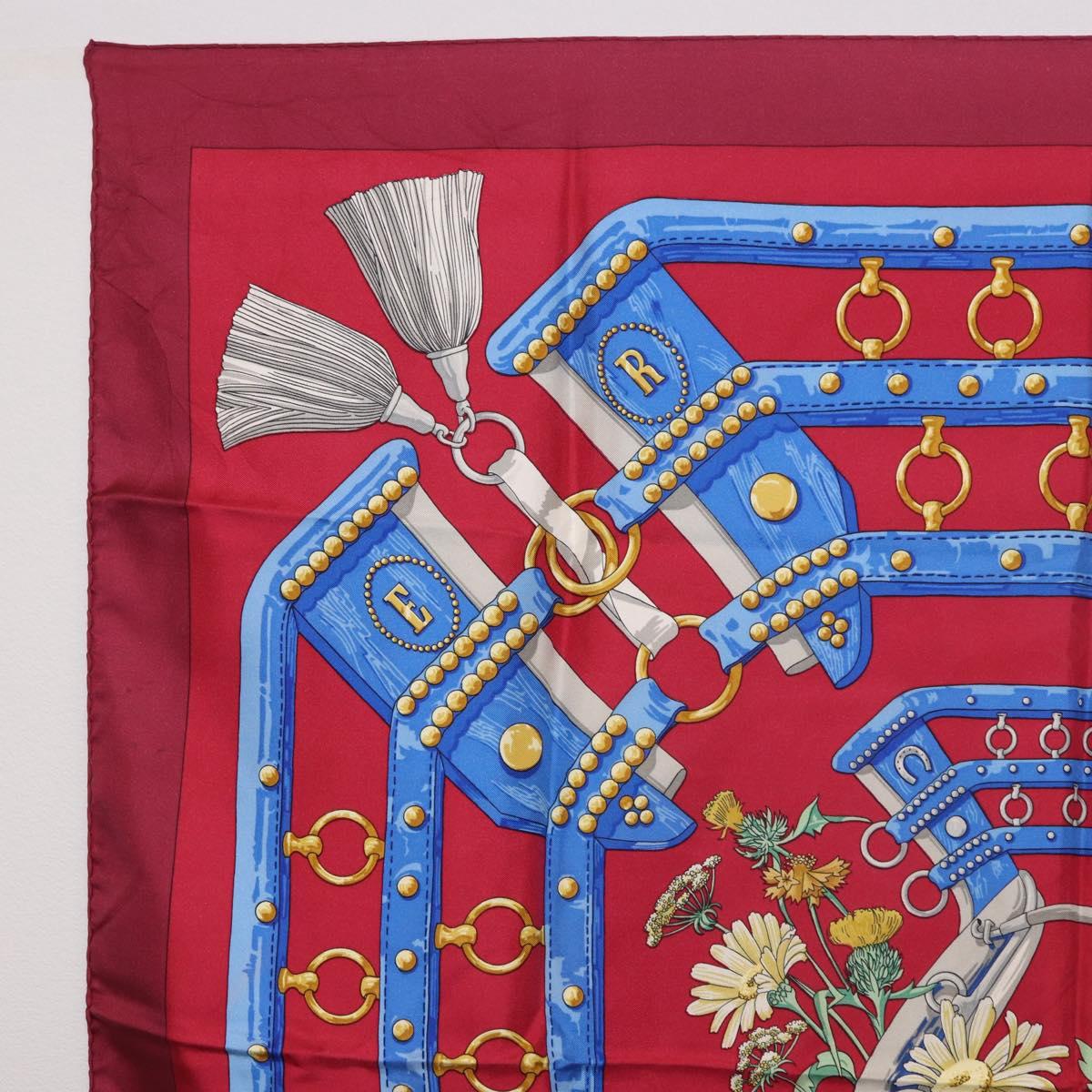 HERMES Carre 90 Scarf ""aux champs"" Silk Red Auth 183130