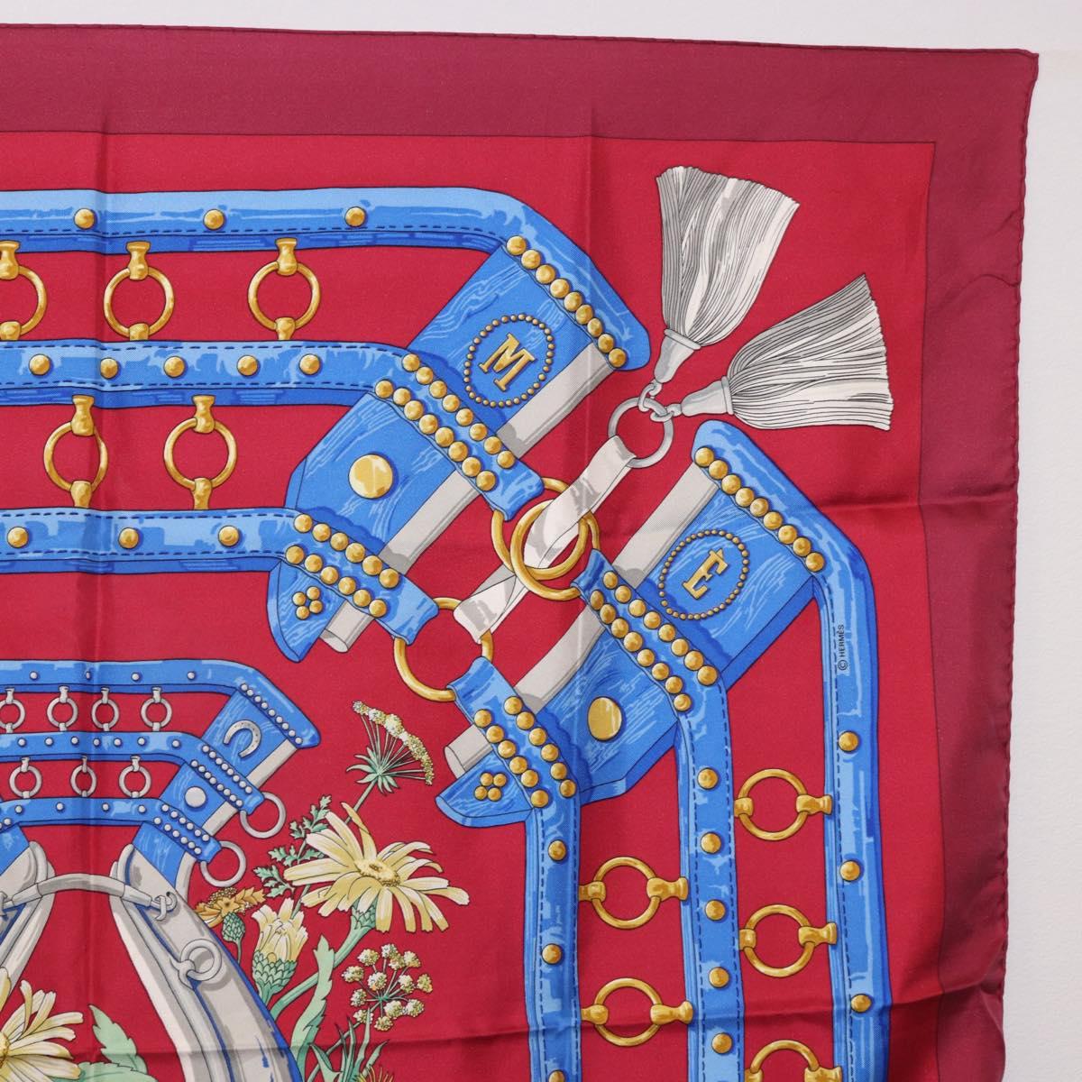 HERMES Carre 90 Scarf ""aux champs"" Silk Red Auth 183130