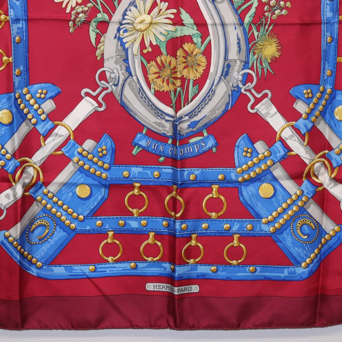 HERMES Carre 90 Scarf ""aux champs"" Silk Red Auth 183130