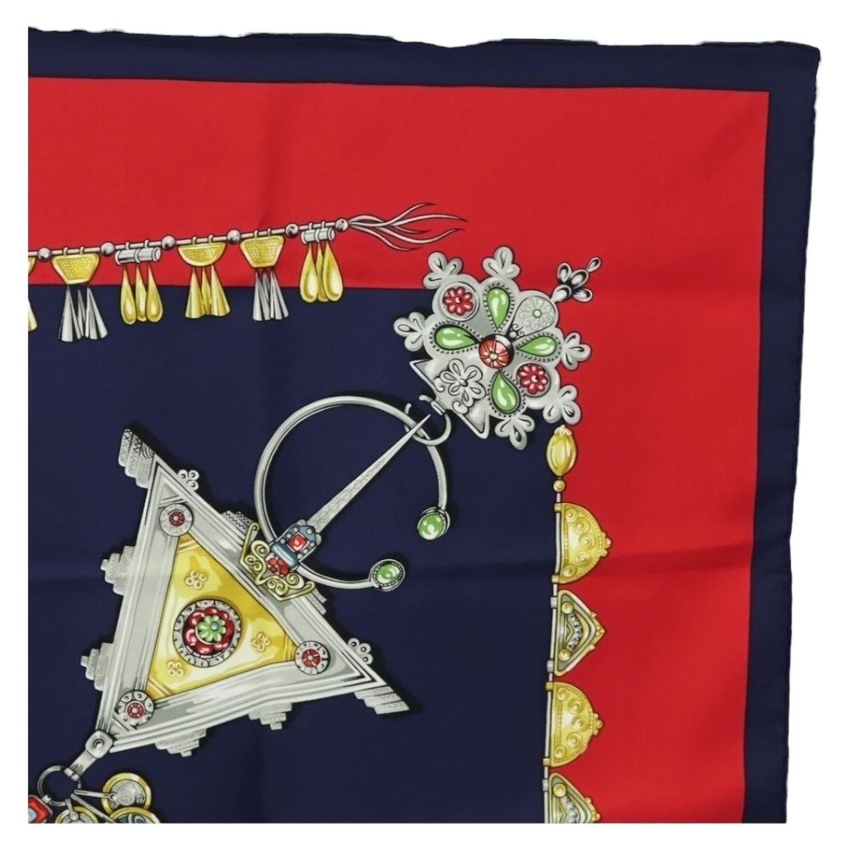 HERMES Carre 90 Scarf ""PARURES DES SABLES"" Silk Navy Auth 183131M