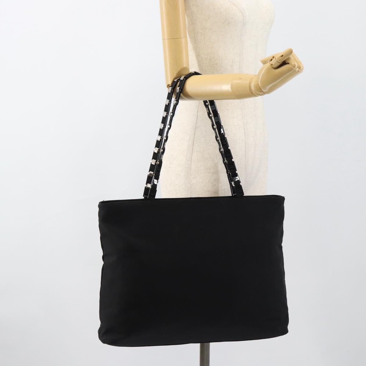 Salvatore Ferragamo Vala Chain Shoulder Bag Canvas Black Silver Auth 183134