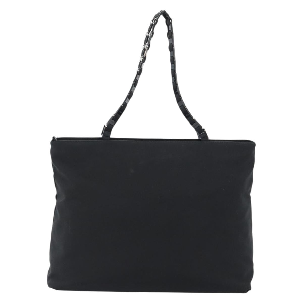 Salvatore Ferragamo Vala Chain Shoulder Bag Canvas Black Silver Auth 183134