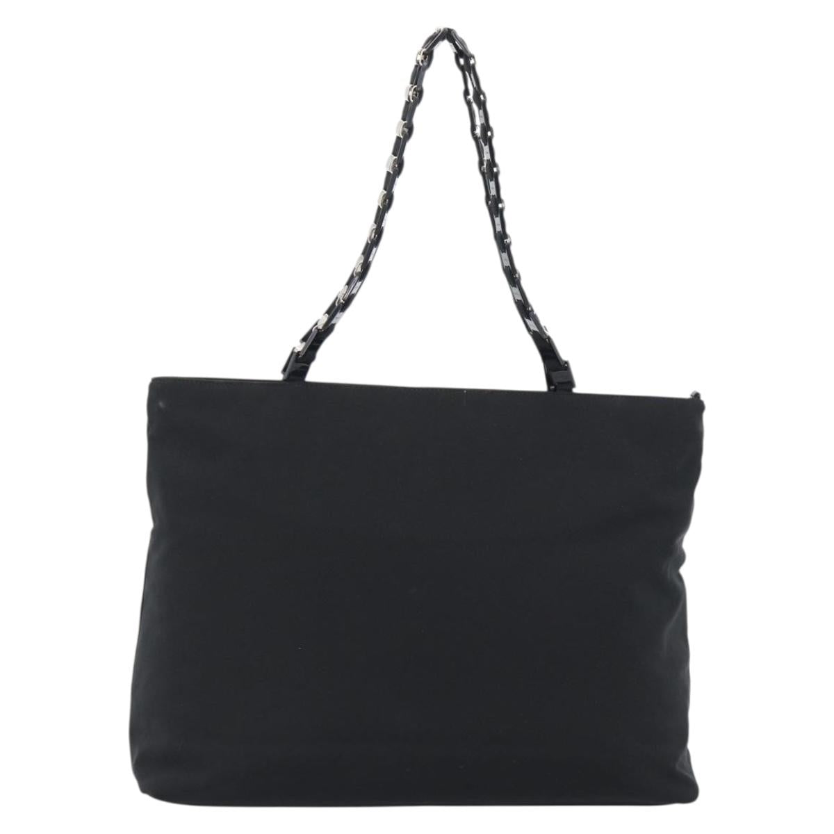 Salvatore Ferragamo Vala Chain Shoulder Bag Canvas Black Silver Auth 183134