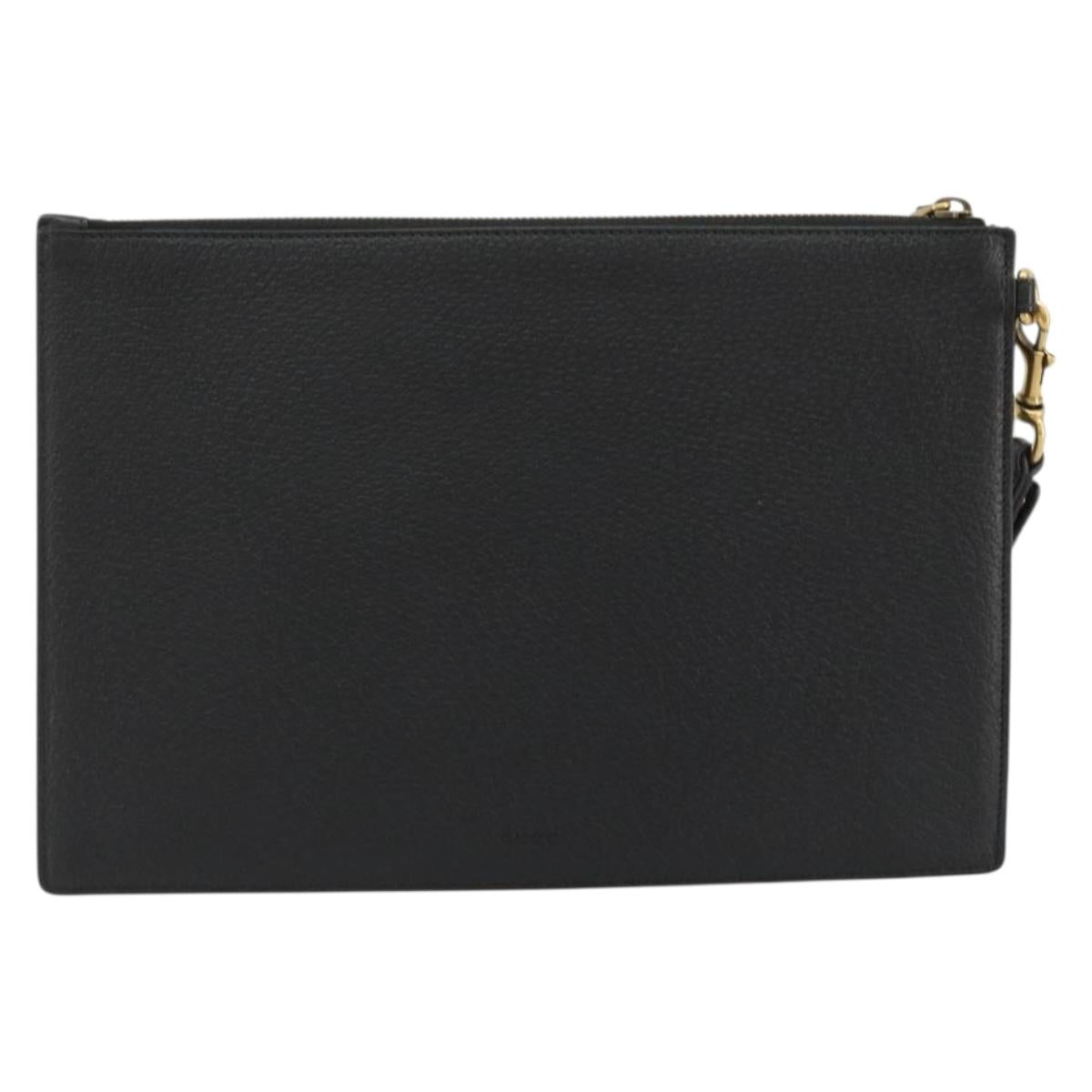 GUCCI GG Marmont Clutch Bag Leather Black Gold 475317 Auth 183138