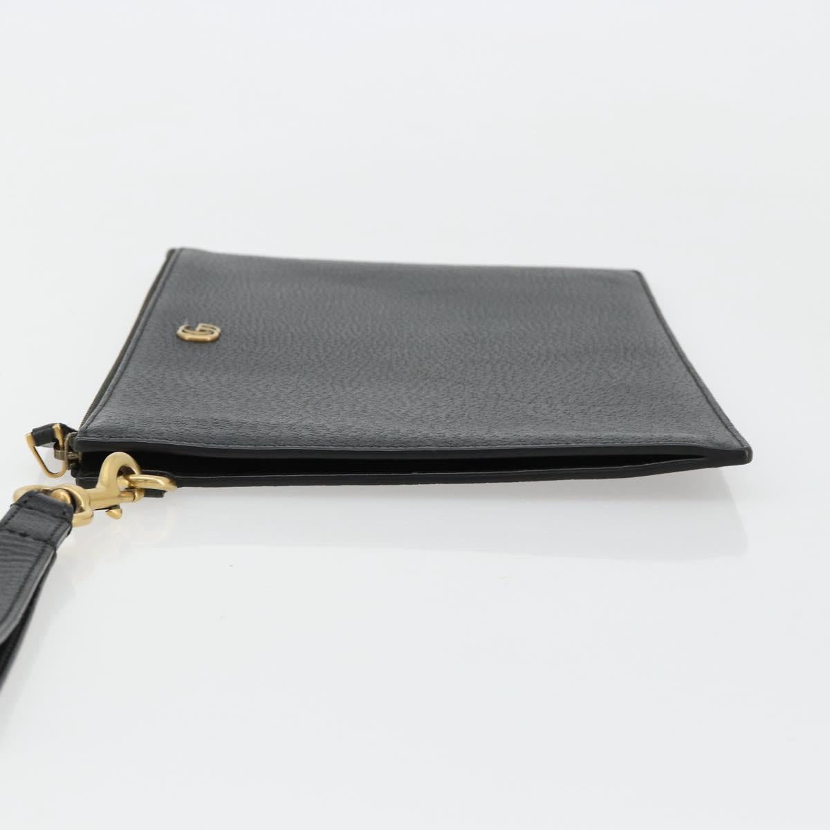 GUCCI GG Marmont Clutch Bag Leather Black Gold 475317 Auth 183138
