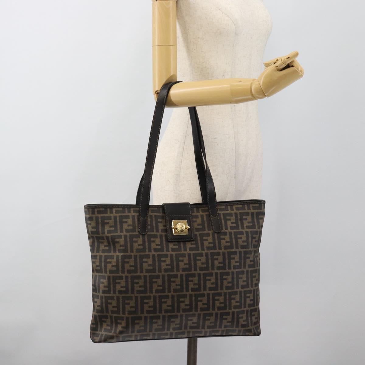 FENDI Zucca Canvas Tote Bag PVC Black Black Auth 183140A