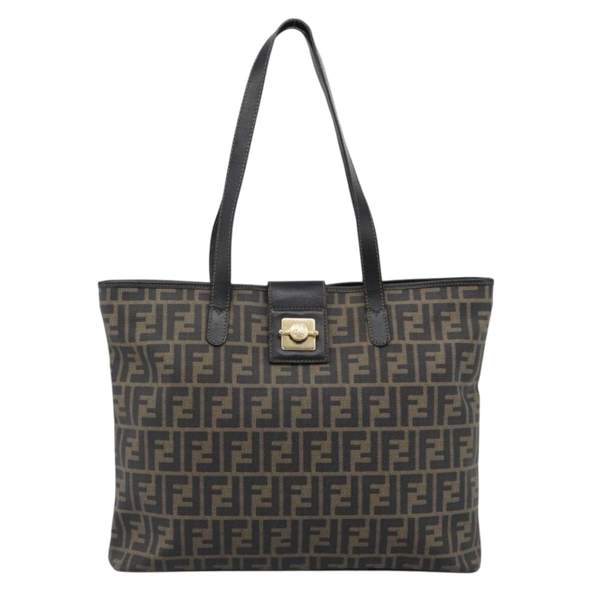 FENDI Zucca Canvas Tote Bag PVC Black Black Auth 183140A