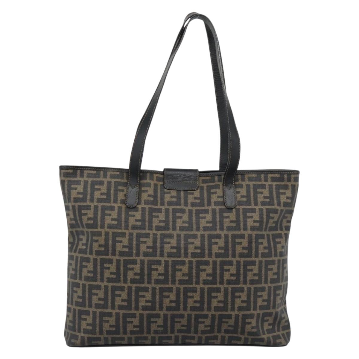 FENDI Zucca Canvas Tote Bag PVC Black Black Auth 183140A