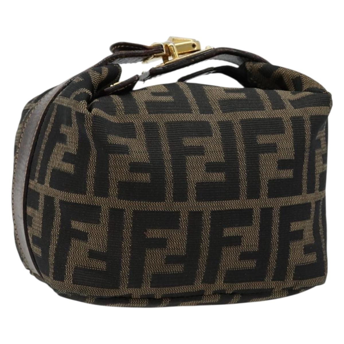 FENDI Zucca Canvas Vanity Pouch Black Brown Auth 183141A