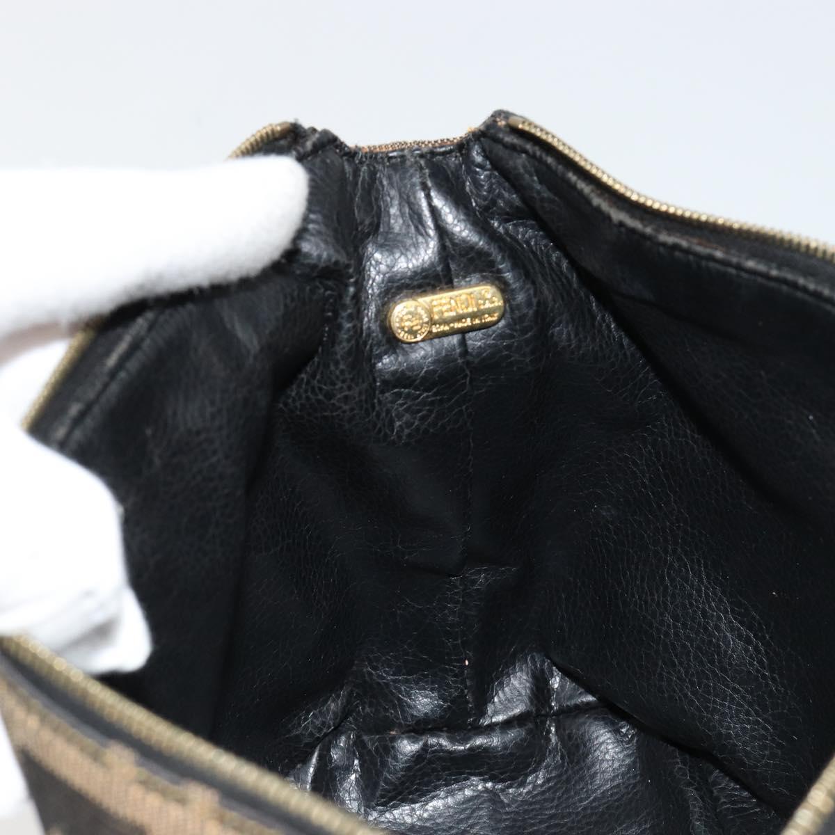 FENDI Zucca Canvas Vanity Pouch Black Brown Auth 183141A