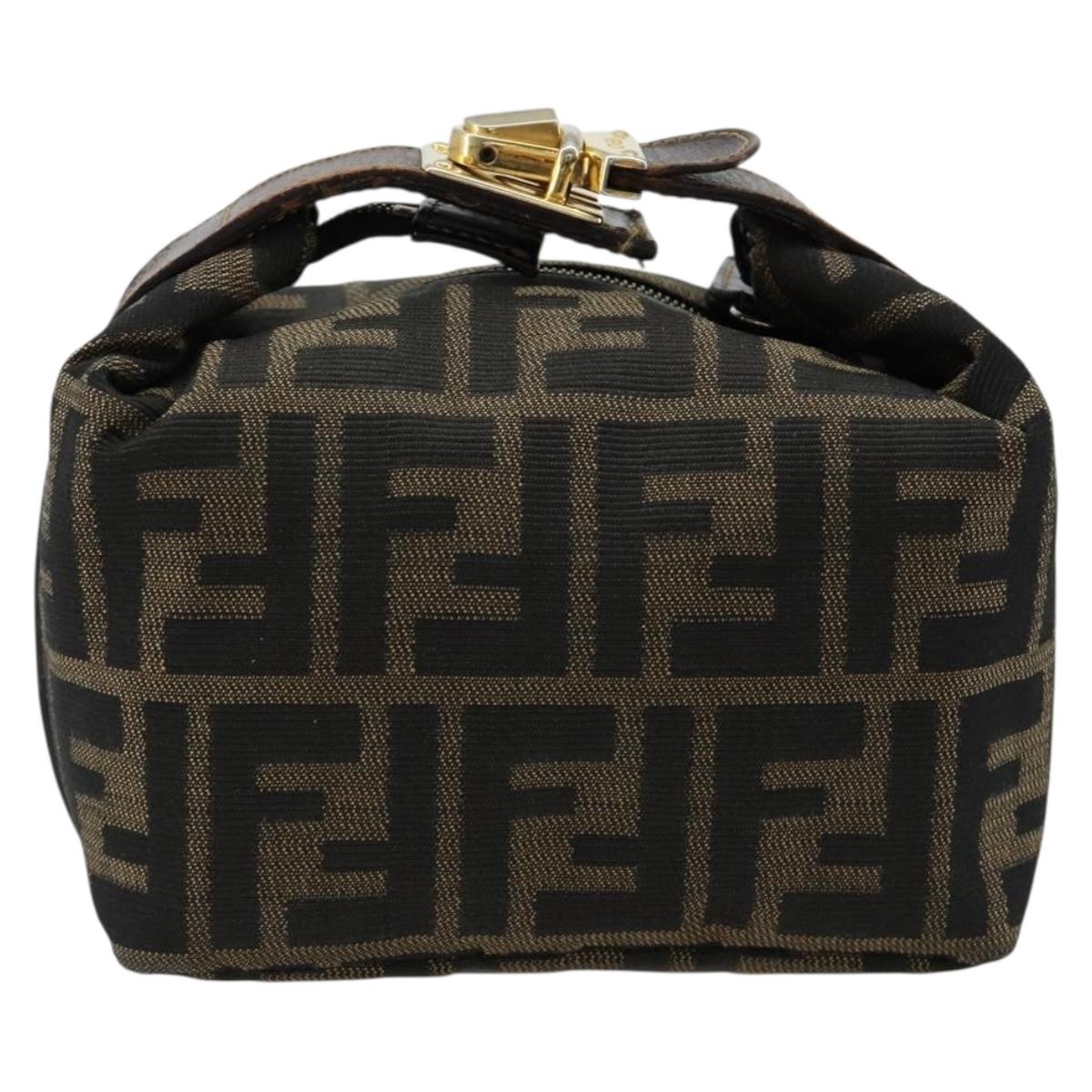 FENDI Zucca Canvas Vanity Pouch Black Brown Auth 183141A
