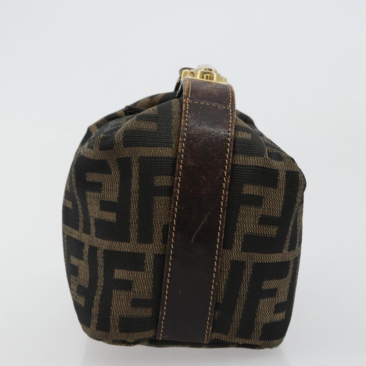 FENDI Zucca Canvas Vanity Pouch Black Brown Auth 183141A