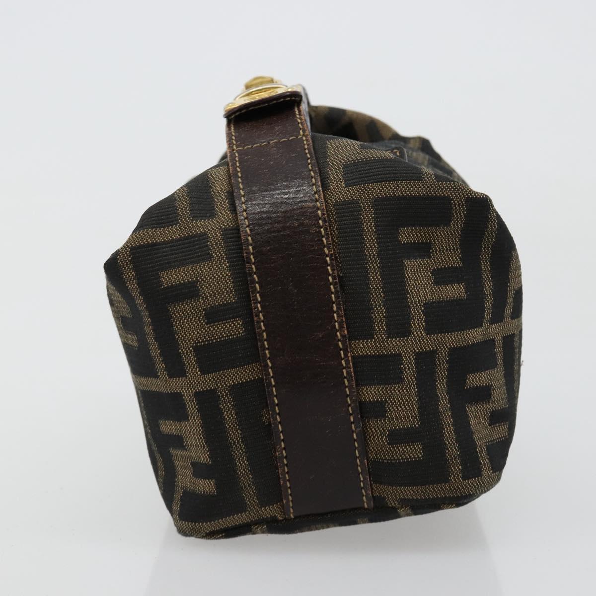 FENDI Zucca Canvas Vanity Pouch Black Brown Auth 183141A