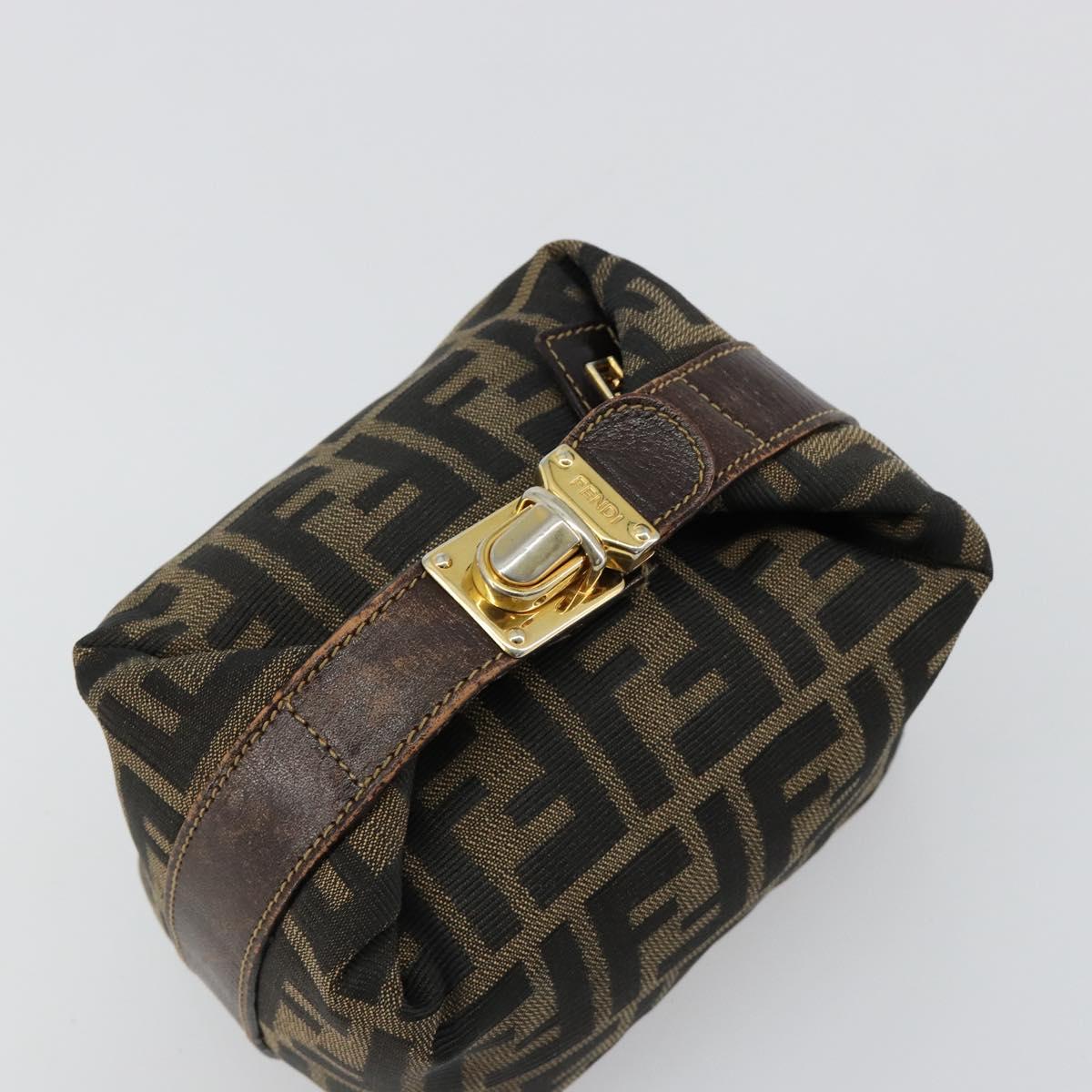 FENDI Zucca Canvas Vanity Pouch Black Brown Auth 183141A