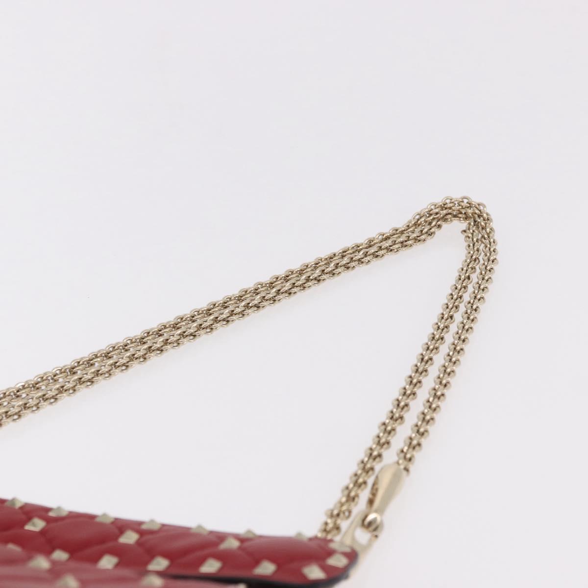 VALENTINO Rock Studs Chain Shoulder Bag Leather 2way Red Gold Auth 183144A