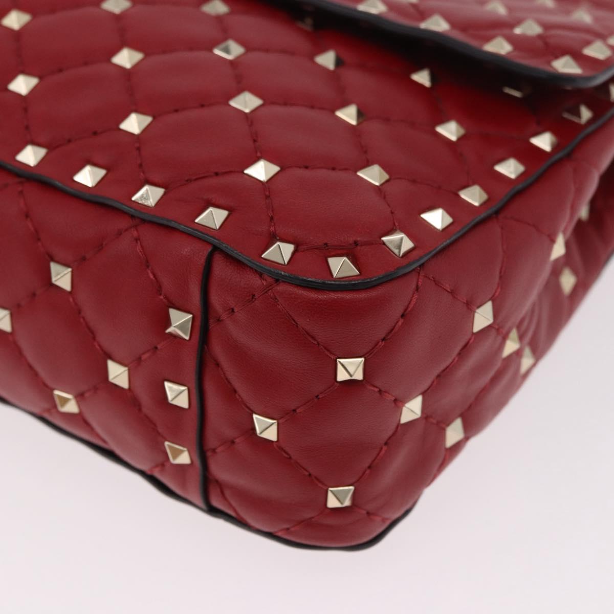 VALENTINO Rock Studs Chain Shoulder Bag Leather 2way Red Gold Auth 183144A