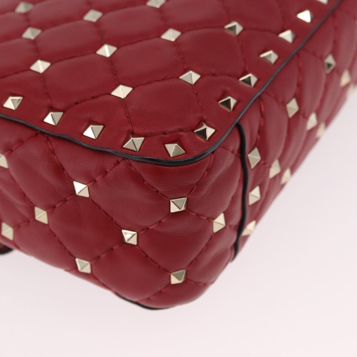 VALENTINO Rock Studs Chain Shoulder Bag Leather 2way Red Gold Auth 183144A