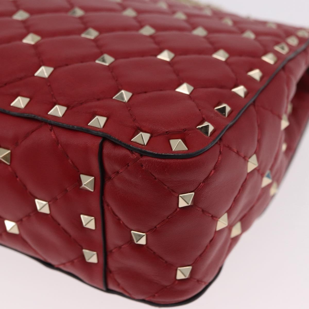 VALENTINO Rock Studs Chain Shoulder Bag Leather 2way Red Gold Auth 183144A