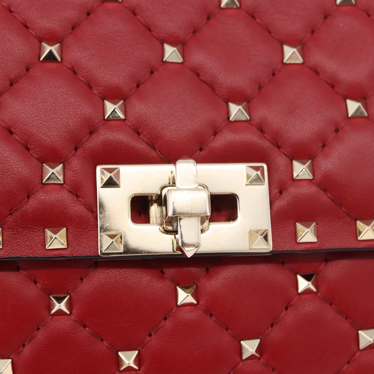 VALENTINO Rock Studs Chain Shoulder Bag Leather 2way Red Gold Auth 183144A