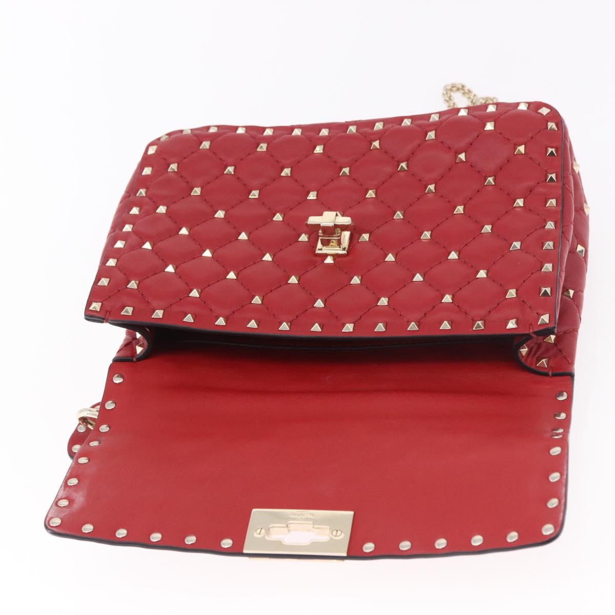 VALENTINO Rock Studs Chain Shoulder Bag Leather 2way Red Gold Auth 183144A
