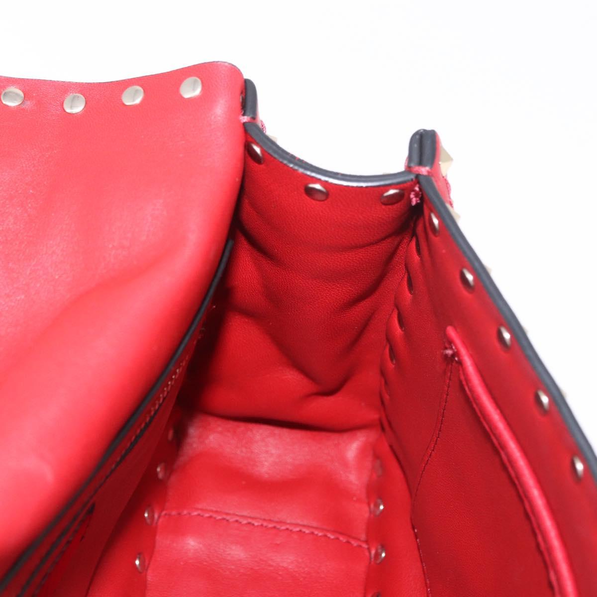 VALENTINO Rock Studs Chain Shoulder Bag Leather 2way Red Gold Auth 183144A