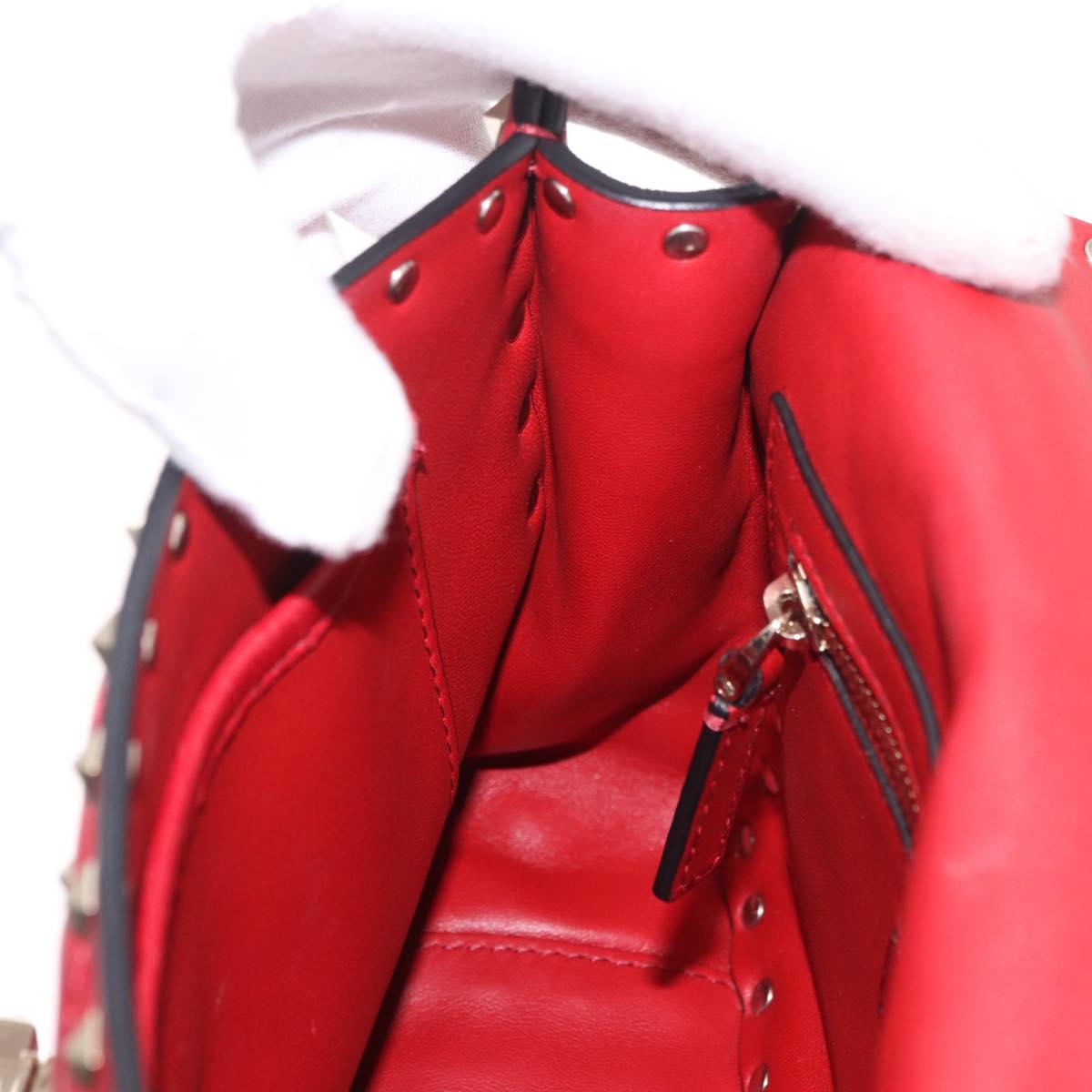 VALENTINO Rock Studs Chain Shoulder Bag Leather 2way Red Gold Auth 183144A