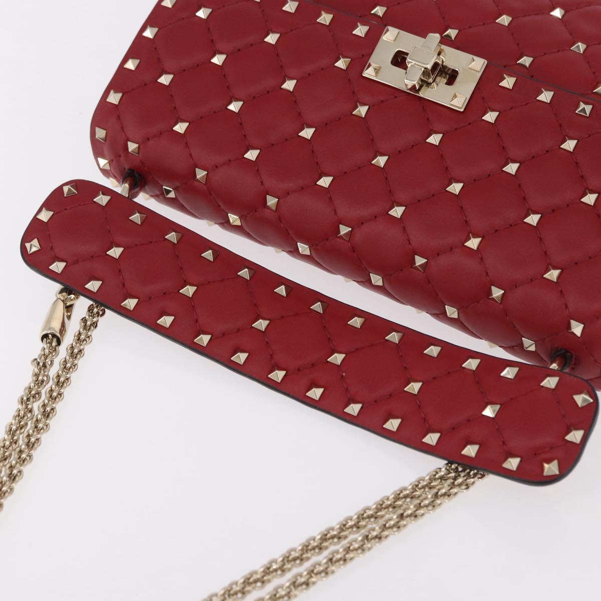 VALENTINO Rock Studs Chain Shoulder Bag Leather 2way Red Gold Auth 183144A
